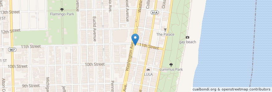 Mapa de ubicacion de 11th Street Diner en ایالات متحده آمریکا, فلوریدا, شهرستان میامی-دید، فلوریدا, میامی بیچ، فلوریدا.