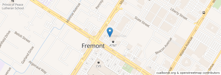 Mapa de ubicacion de Starbucks en 미국, 캘리포니아주, 앨러미다 군, Fremont.