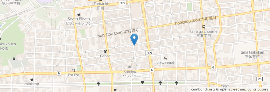 Mapa de ubicacion de 仲の湯 en 日本, 福島県, いわき市.
