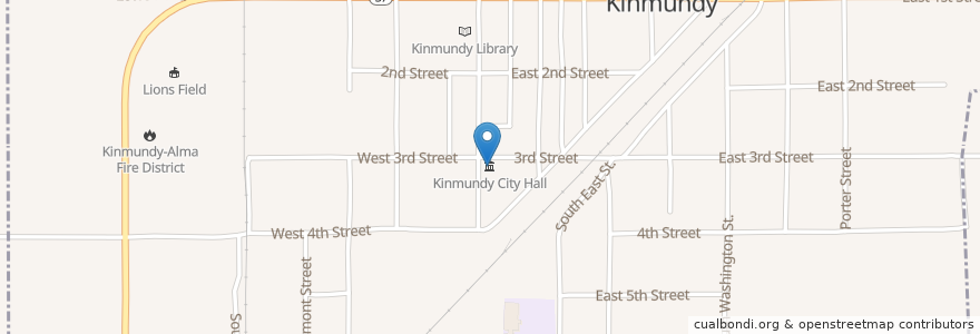 Mapa de ubicacion de Kinmundy City Hall en Stati Uniti D'America, Illinois, Marion County, Kinmundy.
