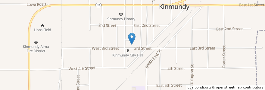 Mapa de ubicacion de Kinmundy Community Center en Estados Unidos De América, Illinois, Marion County, Kinmundy.