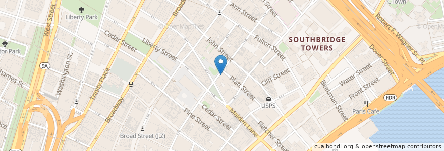 Mapa de ubicacion de BlueSpoon Coffee Co en Estados Unidos Da América, Nova Iorque, New York, New York County, Manhattan Community Board 1, Manhattan.
