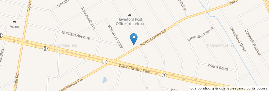 Mapa de ubicacion de Sacred Heart Church en 미국, 펜실베이니아, Delaware County, Haverford Township.