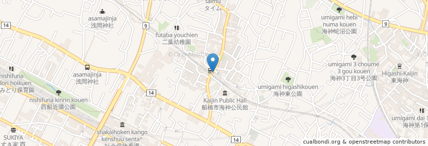 Mapa de ubicacion de カネマタ薬局 en Japon, Préfecture De Chiba, 船橋市.