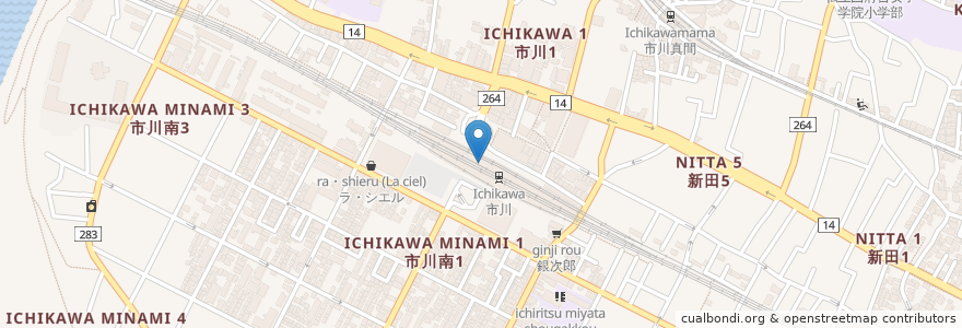 Mapa de ubicacion de 千葉銀行 (Chiba Bank) en Jepun, 千葉県, 市川市.