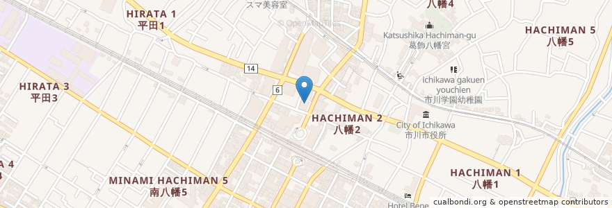 Mapa de ubicacion de みずほ銀行 (Mizuho Bank) en Japonya, 千葉県, 市川市.