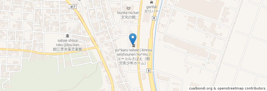 Mapa de ubicacion de ユーカルさばえ（勤労青少年ホーム） en 일본, 후쿠이현, 鯖江市.
