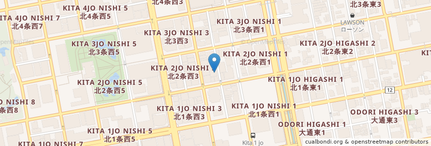 Mapa de ubicacion de 札幌北二条中郵便局 en 일본, 홋카이도, 石狩振興局, 札幌市, 中央区.