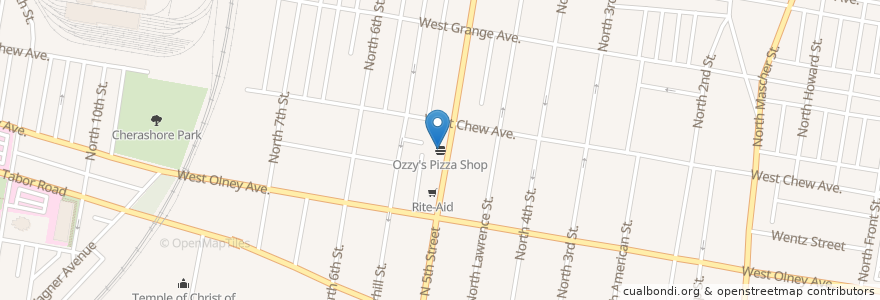 Mapa de ubicacion de Ozzy's Pizza Shop en Amerika Birleşik Devletleri, Pensilvanya, Philadelphia County, Philadelphia.