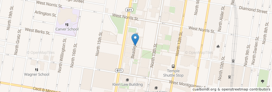 Mapa de ubicacion de Temple University Police Substation en 미국, 펜실베이니아, Philadelphia County, 필라델피아.