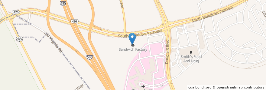 Mapa de ubicacion de Sandwich Factory en United States, Nevada, Washoe County, Reno.