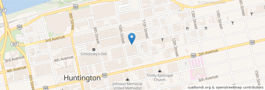 Mapa de ubicacion de Hank's Wallstreet Tavern and Piano Bar en الولايات المتّحدة الأمريكيّة, فيرجينيا الغربية, Huntington, Cabell County.