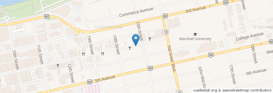 Mapa de ubicacion de Stadium Lounge en 美利坚合众国/美利堅合眾國, 西弗吉尼亚州/ 西維吉尼亞州 / 西維珍尼亞州, Huntington, Cabell County.