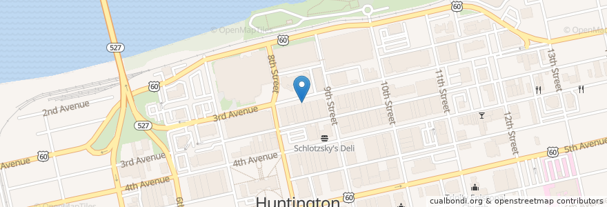Mapa de ubicacion de Backyard Pizza and Raw Bar en アメリカ合衆国, ウェストバージニア州, Huntington, Cabell County.