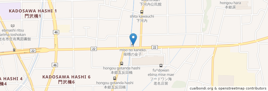 Mapa de ubicacion de 味噌の金子 en Japon, Préfecture De Kanagawa, 海老名市.