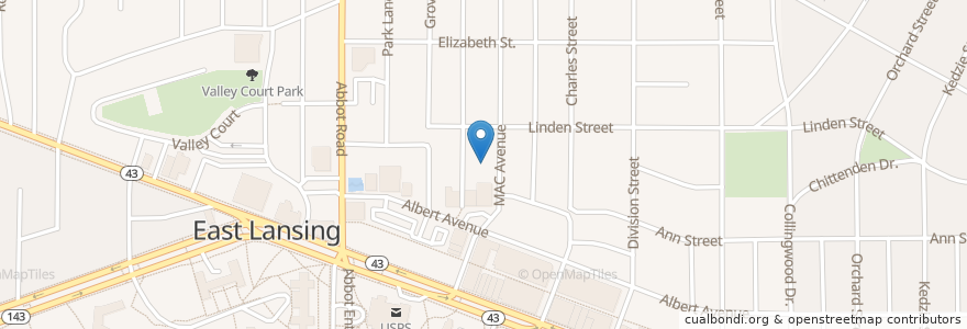 Mapa de ubicacion de St John Church & Student Center en الولايات المتّحدة الأمريكيّة, ميشيغان, Ingham County, East Lansing.