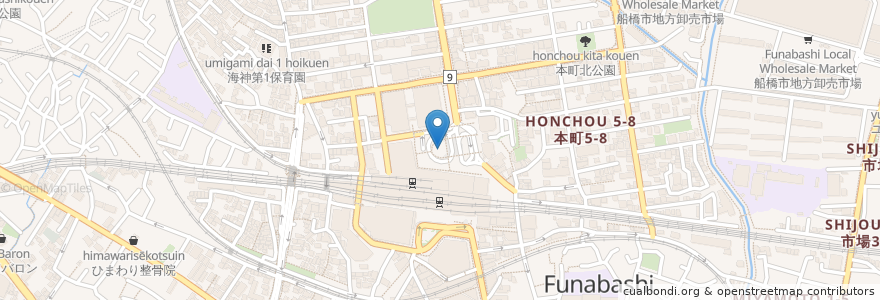 Mapa de ubicacion de 船橋駅北口 (Funabashi station) en اليابان, 千葉県, 船橋市.