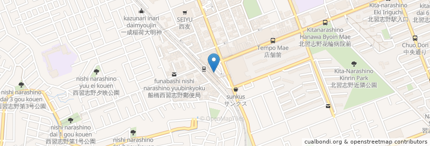 Mapa de ubicacion de 北習志野駅 (Kita-narashino Station) en ژاپن, 千葉県, 船橋市.
