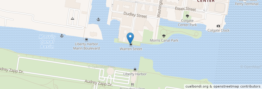 Mapa de ubicacion de Warren Street en Estados Unidos Da América, Nova Jérsei, Hudson County, Jersey City.