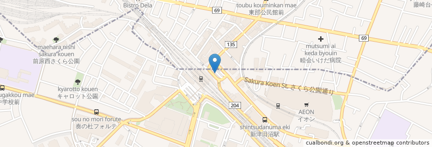 Mapa de ubicacion de 津田沼駅 (Tsudanuma Station) en Japonya, 千葉県, 習志野市.