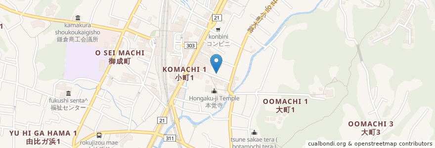 Mapa de ubicacion de コインパーク 鎌倉小町 en 日本, 神奈川県, 鎌倉市.