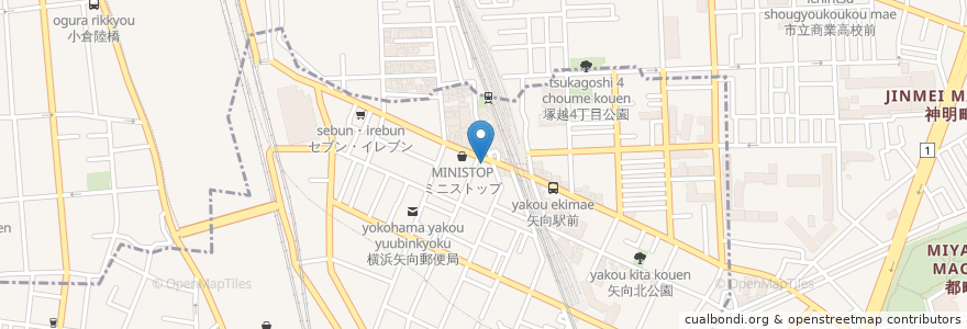 Mapa de ubicacion de クスリのカツマタ (Kusurino Katumata) en Japón, Prefectura De Kanagawa, Kawasaki, Yokohama, 鶴見区.