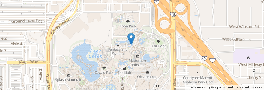 Mapa de ubicacion de Storybook Land Canal Boats en アメリカ合衆国, カリフォルニア州, Orange County, Anaheim.
