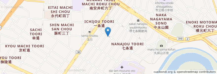 Mapa de ubicacion de お好み焼き en 日本, 大阪府, 堺市, 堺区.