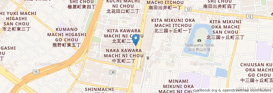 Mapa de ubicacion de 餃子の王将 堺東店 en 日本, 大阪府, 堺市, 堺区.