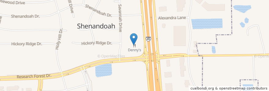 Mapa de ubicacion de Denny's en United States, Texas, Montgomery County, Shenandoah.