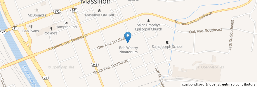 Mapa de ubicacion de Bob Wherry Natatorium en 미국, 오하이오 주, Stark County, Massillon.