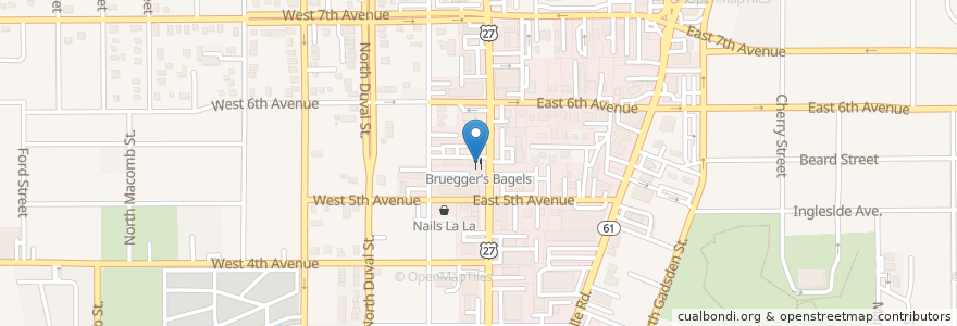 Mapa de ubicacion de Bruegger's Bagels en Vereinigte Staaten Von Amerika, Florida, Leon County, Tallahassee.