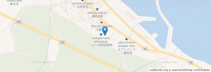 Mapa de ubicacion de しらゆり調剤薬局 en 日本, 北海道, 渡島総合振興局, 茅部郡, 鹿部町.