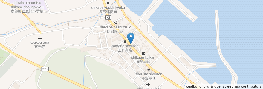 Mapa de ubicacion de たこ焼き まいど en Japan, Präfektur Hokkaido, 渡島総合振興局, 茅部郡, 鹿部町.