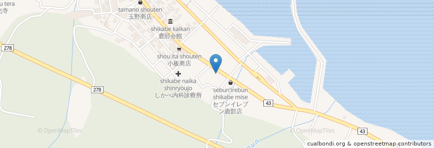 Mapa de ubicacion de 太田食堂 en اليابان, محافظة هوكايدو, 渡島総合振興局, 茅部郡, 鹿部町.