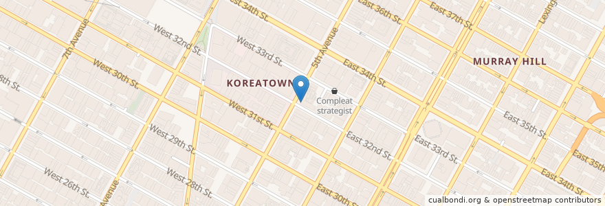 Mapa de ubicacion de Kyo Chon Chicken en アメリカ合衆国, ニューヨーク州, New York, New York County, Manhattan, Manhattan Community Board 5.