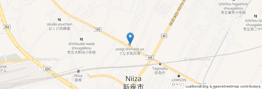 Mapa de ubicacion de うなぎ島田屋 en 日本, 埼玉県, 新座市.
