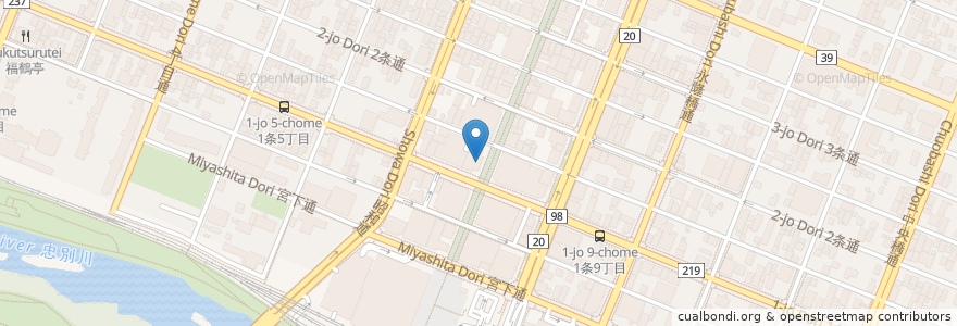 Mapa de ubicacion de 旭川電気軌道バス総合案内所 en Япония, Хоккайдо, Округ Камикава, 旭川市.