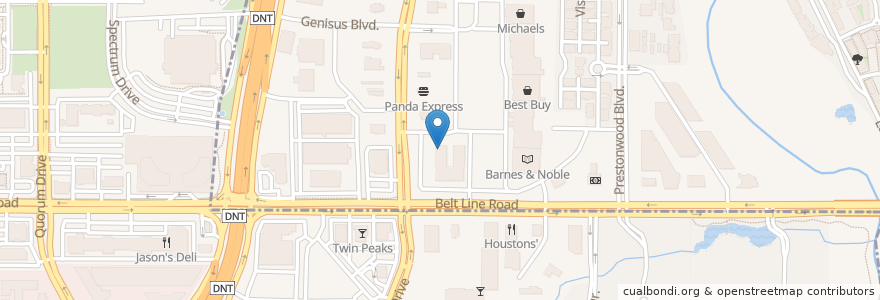 Mapa de ubicacion de Corner Bakery en アメリカ合衆国, テキサス州, Dallas, Dallas County, Addison.
