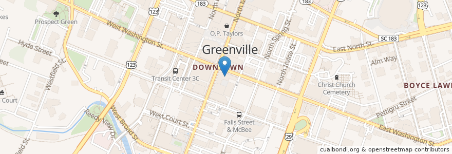 Mapa de ubicacion de Sully's Bagel & Deli en アメリカ合衆国, サウスカロライナ州, Greenville County, Greenville.
