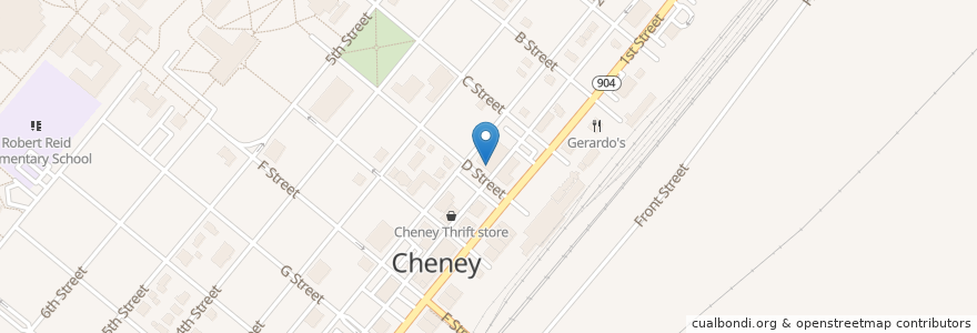 Mapa de ubicacion de City Hall en アメリカ合衆国, ワシントン州, Spokane County, Cheney.