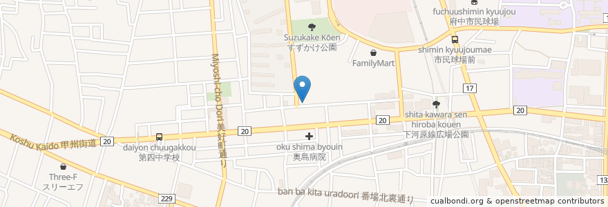 Mapa de ubicacion de 中華そば ふくみみ en Japan, Tokio, 府中市.