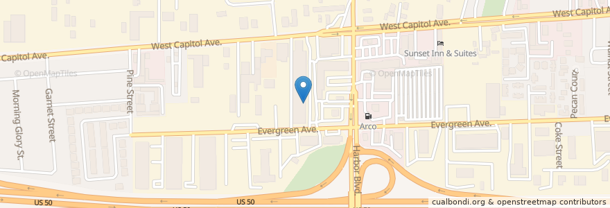 Mapa de ubicacion de Serrano's Cafe en États-Unis D'Amérique, Californie, Yolo County, West Sacramento.