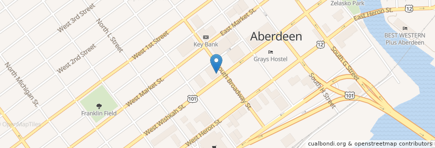 Mapa de ubicacion de Pizza Hut en United States, Washington, Grays Harbor County, Aberdeen.