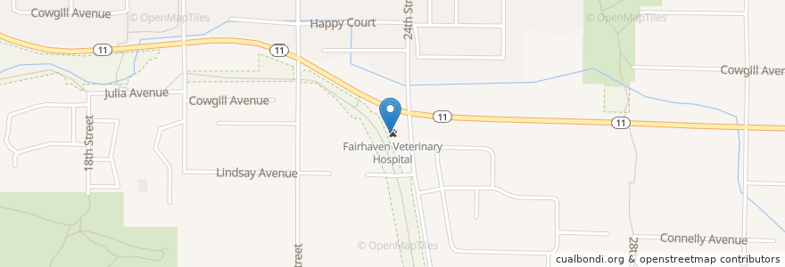 Mapa de ubicacion de Fairhaven Veterinary Hospital en Соединённые Штаты Америки, Вашингтон, Whatcom County, Беллингхэм.