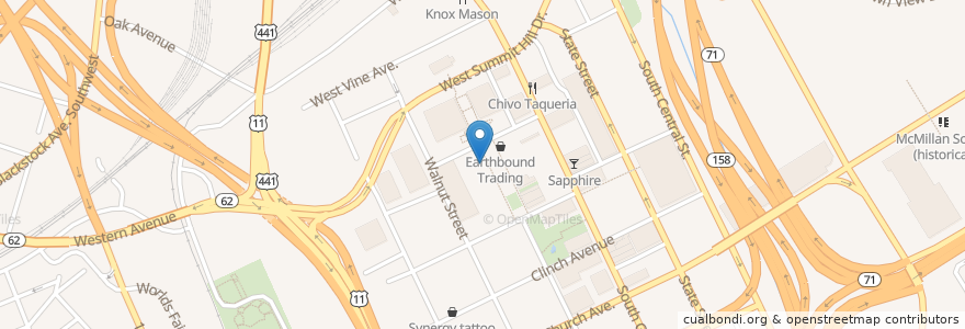 Mapa de ubicacion de Trio Cafe en Vereinigte Staaten Von Amerika, Tennessee, Knox County, Knoxville.