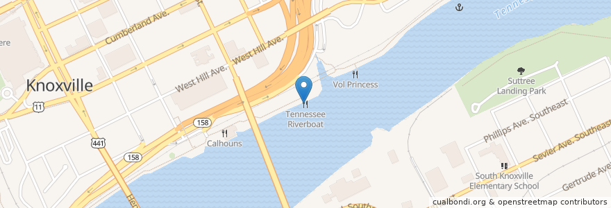 Mapa de ubicacion de Tennessee Riverboat en アメリカ合衆国, テネシー州, Knox County, Knoxville.