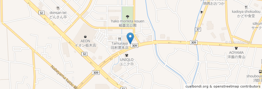 Mapa de ubicacion de すき家 en 日本, 栃木県, 栃木市.