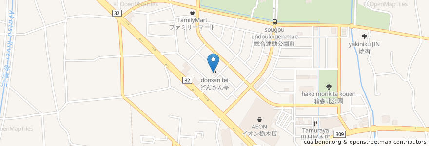 Mapa de ubicacion de どんさん亭 en Japão, 栃木県, 栃木市.