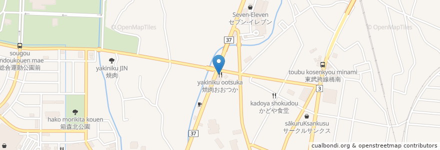 Mapa de ubicacion de 焼肉おおつか en Japonya, 栃木県, 栃木市.